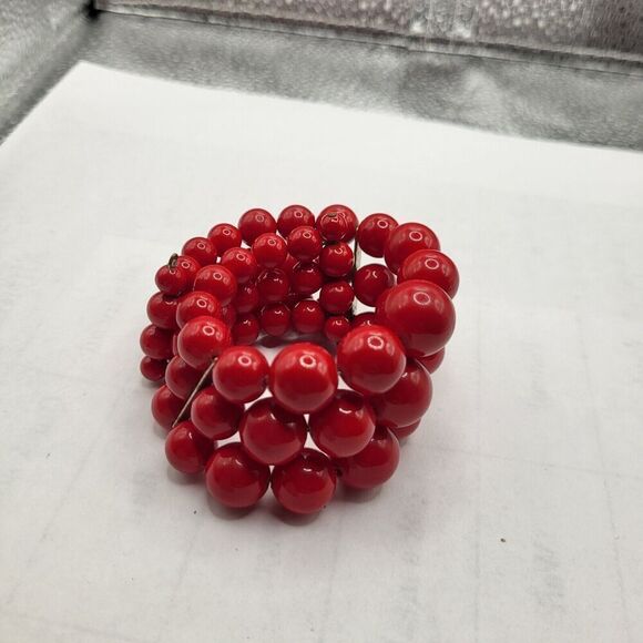 Vintage Triple Strand Red Beaded Wrap Bracelet - Picture 1 of 5